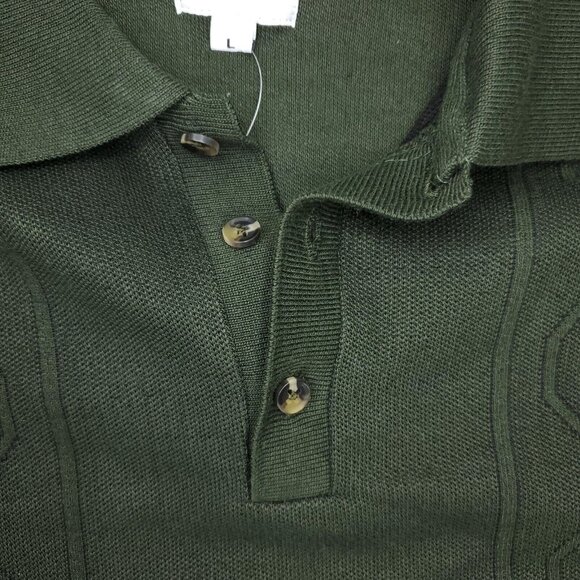 Craft + Flow Sweater Polo Mens Large Green Thyme Cable Knit Long Sleeve - Picture 4 of 11